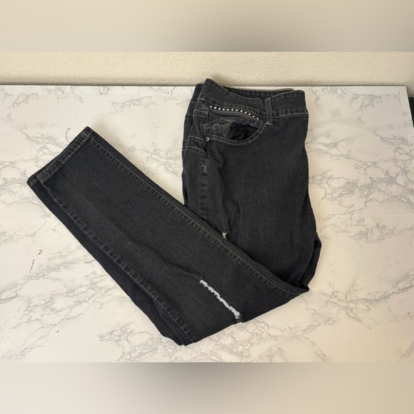 Denim - Brittany Jeans Women’s Plus Sz 24 6722X Dark Wash Distressed Beaded Embellish​